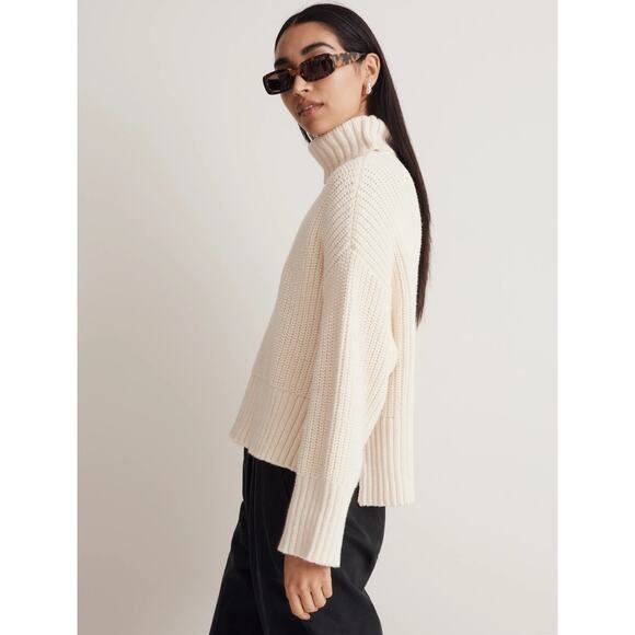 Madewell Wide Rib Wool Blend Hi Low Tunic Chunky Turtleneck Sweater Size XXS - Picture 3 of 8